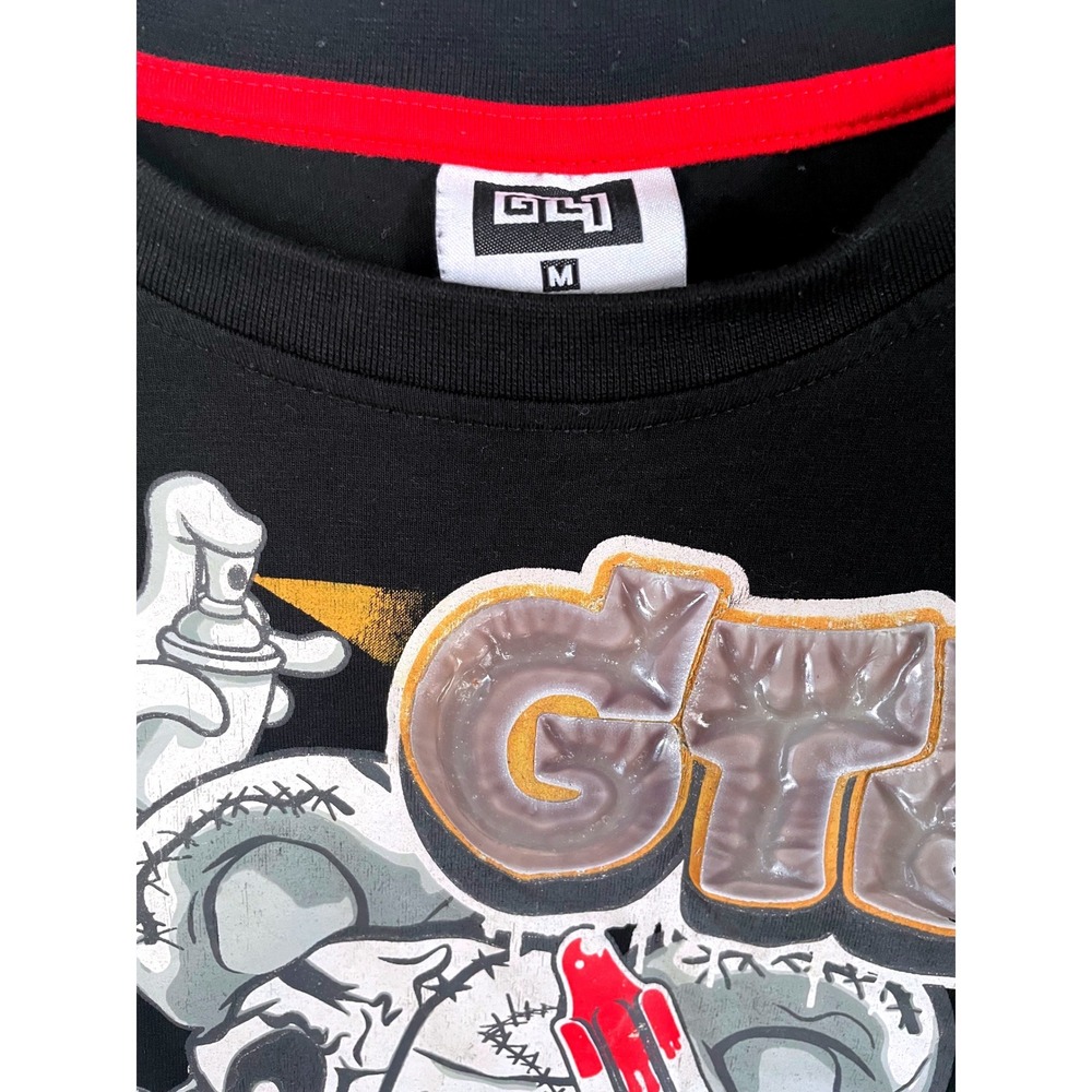 GT4 Mens Black Graphic T Shirt Graffiti Bear Dollar Bag Print Size Medium - Picture 4 of 5